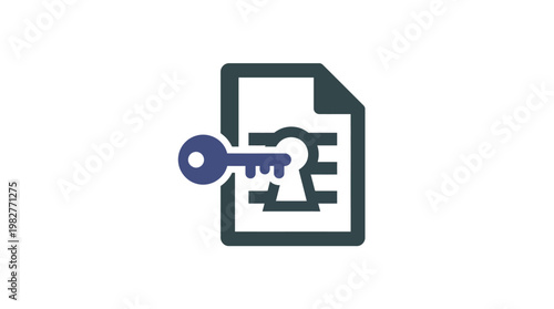 Icon of Document with Key and Lock for Secure Data Protection and Privacy