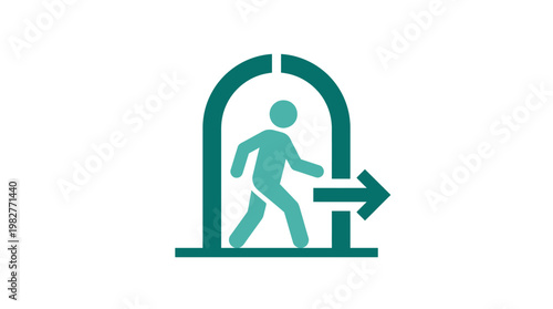 Icon of Person Walking Through a Doorway with Arrow Sign in a Modern Style