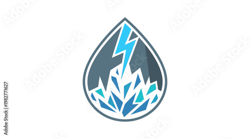 Vector Icon of Lightning and Water Drop for Energy or Power Concepts