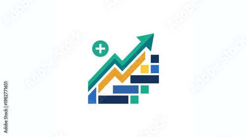 Vector Icon Of Growing Business Chart With Arrow And Plus Sign In Flat Style