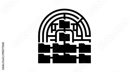 Vector Icon of a Simple Black and White Archway Entrance Door for Architecture and Building Symbols