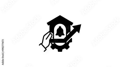 Icon of Security Alarm System With Notification Bell and Gear for Security Technology