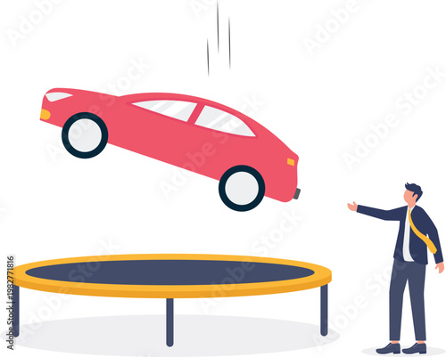 Professional catching a falling car with an emergency trampoline