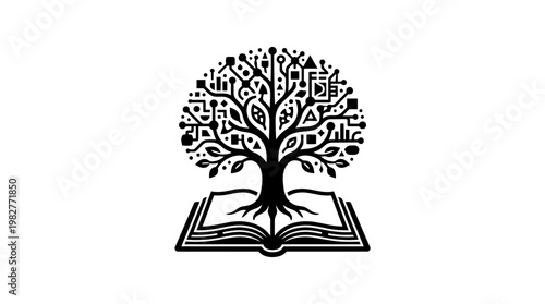 Vector Icon of Knowledge Book with Tree of Wisdom as a Digital Education Symbol