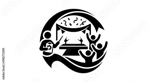 Icon of a Traditional Japanese Tea Ceremony in a Circular Style, Vector Icon Design