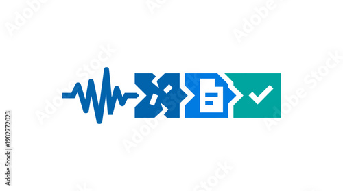 Icon of Medical Heartbeat Line, Medicine Syringe and Checkmark in Flat Vector Style