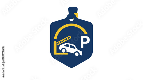 Icon of Secure Parking Lot with Car and Gate in Modern Style