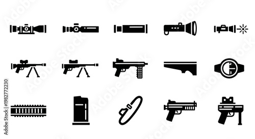 Collection of Various Gun and Weapon Icons.