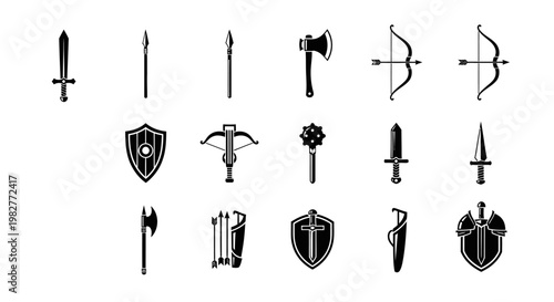 Medieval Weapons and Shields Collection Illustration.