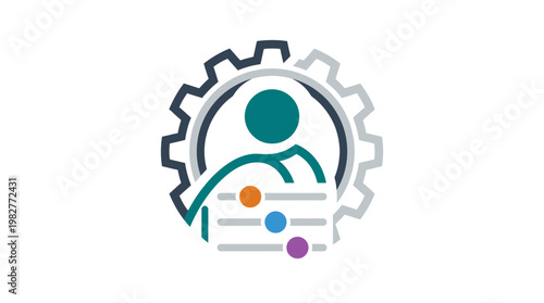 Icon Of Gear with Human Profile Inside for Technology and Innovation Concept