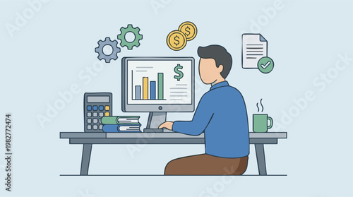 Business professional analyzing financial data and managing tasks