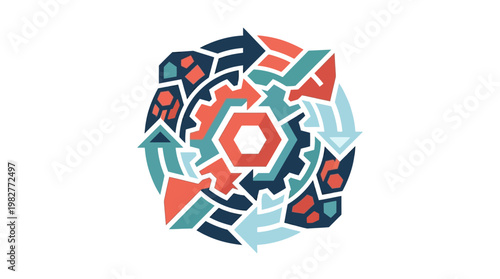 Vector Icon of Interconnected Gears and Arrows Representing Process Automation and Workflow
