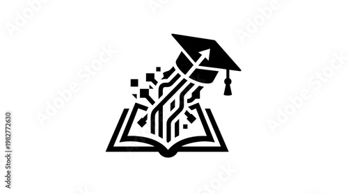 Vector Icon of Open Book with Graduation Cap for Education and Learning Concepts