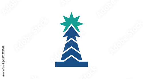Vector Icon of Abstract Tree or Tower with Star Topper for Nature or Holiday Themes