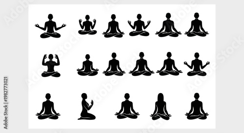 Yoga Poses Silhouette Collection: Meditation, Zen, Mindfulness, and Balance Icons