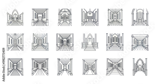 Architectural Hallways and Corridors Sketches: Perspective Views Collection