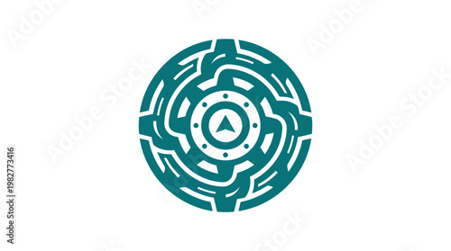 Icon of Circular Maze Pattern with Arrow Symbol in Modern Vector Style