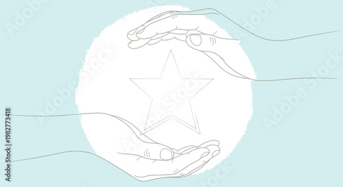 Two outlined hands gently holding a glowing star to represent themes of excellence achievement quality and success for modern businesses