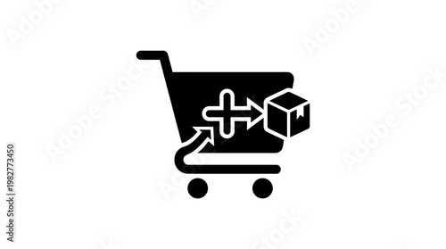 Icon of Shopping Cart with Delivery and Package Symbols in Vector Style for E-commerce and Logistics