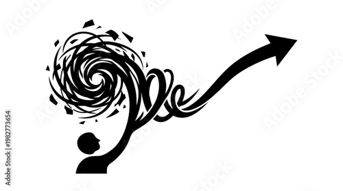 Icon of a Person Surrounded by a Twister and an Upward Arrow in Vector Style