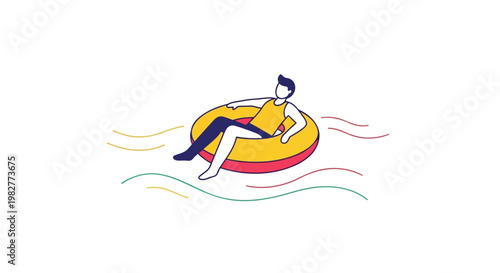 Summer fun, inflatable rafting, water sports, leisure activities, colorful illustration