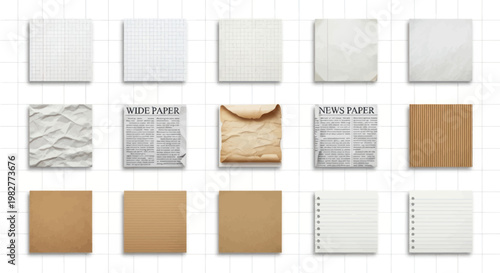 Collage of Various Paper Textures and Types on Grid Background