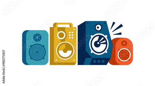 Vector Icon Set of Modern Portable Music Speakers for Audio and Sound Devices