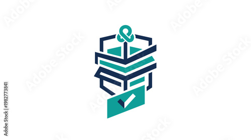 Icon of a Smart Shipping Box with Anchor and Checkmark in Modern Vector Style
