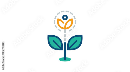 Vector Icon Of Growing Plant With Leaves And Flower For Ecology Sustainability