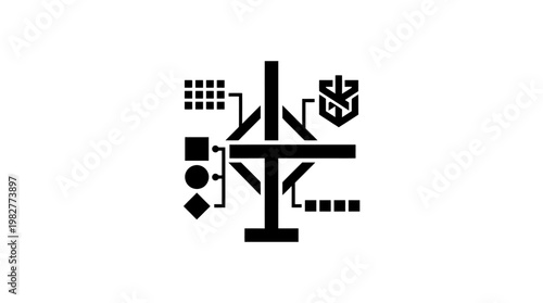 Icon of a Digital Circuit Board with Electronic Components and Connections