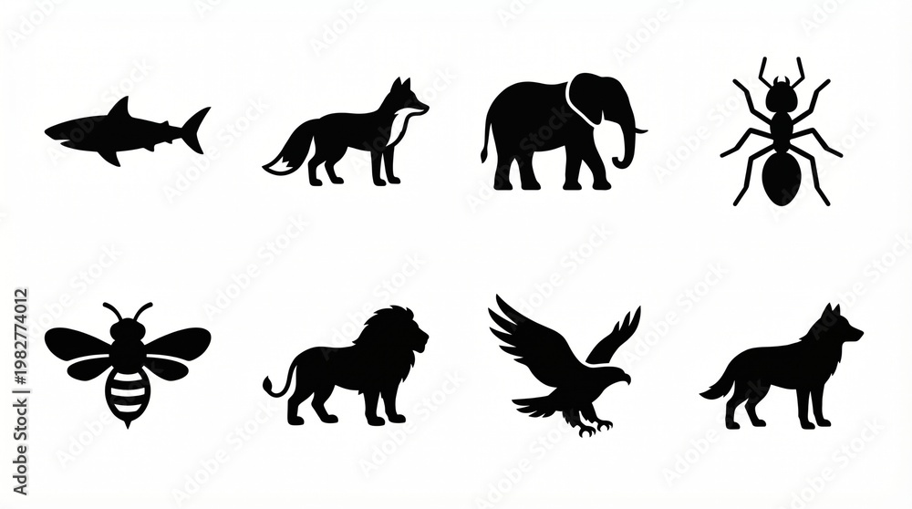 Obraz premium Collection of Diverse Animal Silhouettes in Black and White.