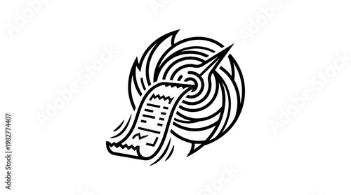 Icon of a Scroll and Feather Quill in Artistic Style for Creative Writing and Literature