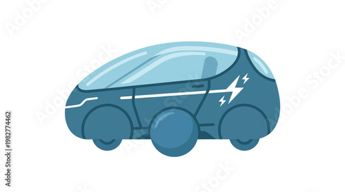 Vector Icon of Autonomous Electric Vehicle in Futuristic City Environment for Transportation Innovation