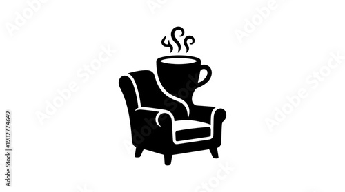 Vector Icon of Cozy Armchair with Coffee Cup for Relaxation and Comfort