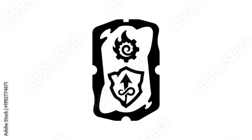 Icon of A Shield With A Gear and Arrow, Digital Security Concept in Vector Style