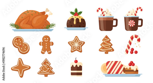 Christmas Food Collection: Roasted Turkey, Pudding, Cookies, Candy Canes, Hot Chocolate & Cakes
