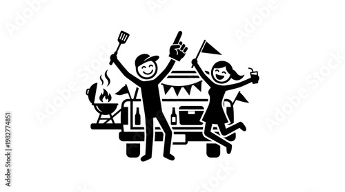 Tailgating Party with Grilling and Cheering Fans