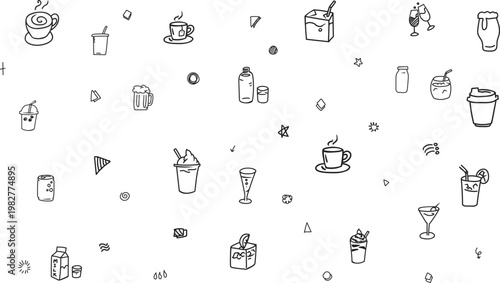 Minimalist Small Beverage Icons Doodle Background