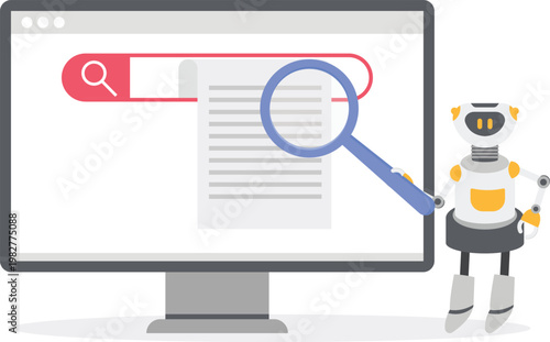 Robot searching medical files on a giant digital screen