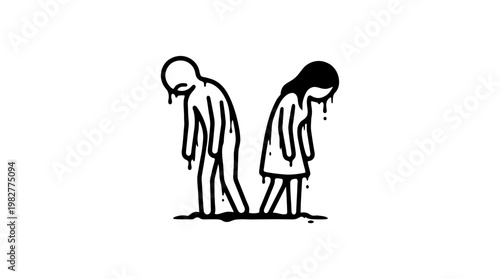 Sad Couple Drawn Back To Back