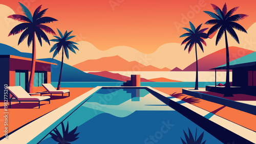 Tropical Resort Pool Flat Vector 