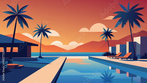 Tropical Resort Pool Flat Vector 