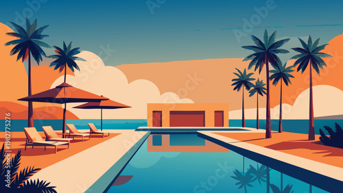 Tropical Resort Pool Flat Vector 