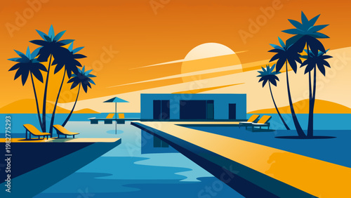 Tropical Resort Pool Flat Vector 