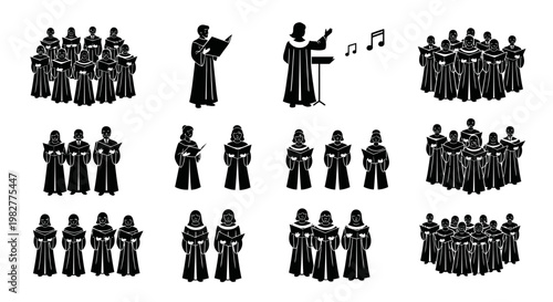 Choir Silhouettes: Diverse Singing Ensembles and Conductors
