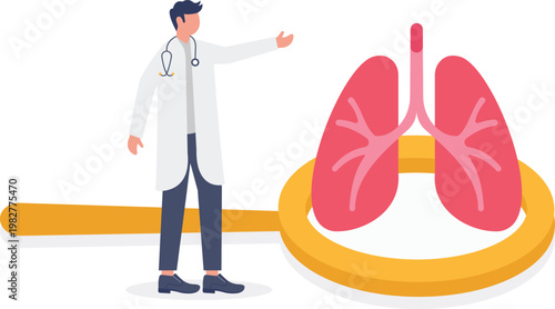 Doctor checking human lungs with a giant magnifying glass