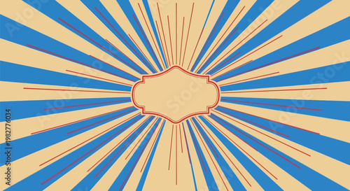 Vibrant sunburst, abstract background, blue orange rays, dynamic vector design