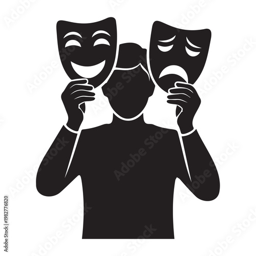 A person holding comedy and tragedy masks