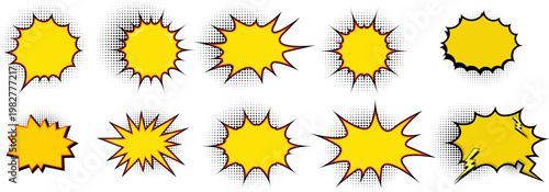 Comic explosion effects burst in a digital graphic illustration