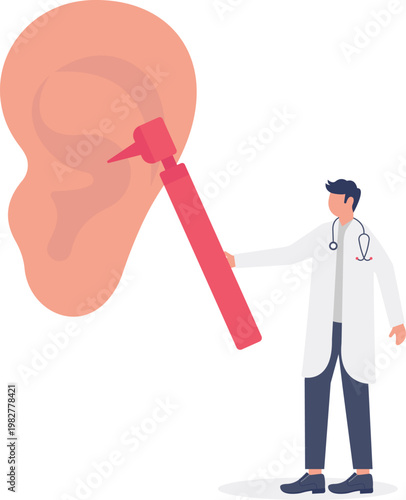 Doctor using an otoscope to check a human ear